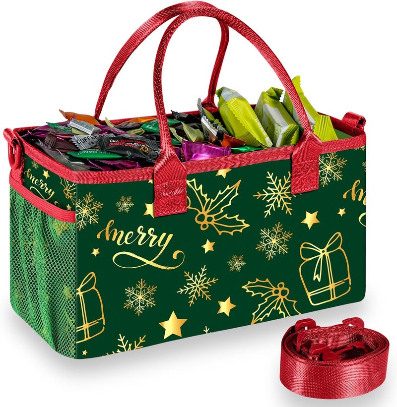 DOOHALO Small Merry Christmas Gift Carry Storage Tote Case with Handle Crossbody Reusable Presents Fabric Packing Bag - Image 3